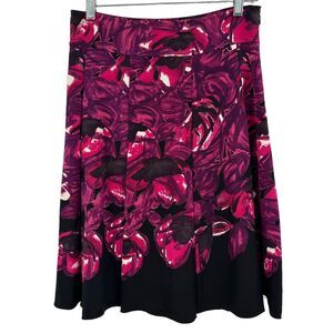 Elie Tahari Skirt 10 Silk Black Purple Floral A-Line Pleated Silk Short $228